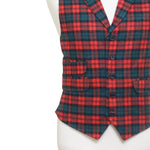 Mens Tartan Plaid Vest 44R Red Green Wool Waistcoat XL Formal Wedding Prom Party