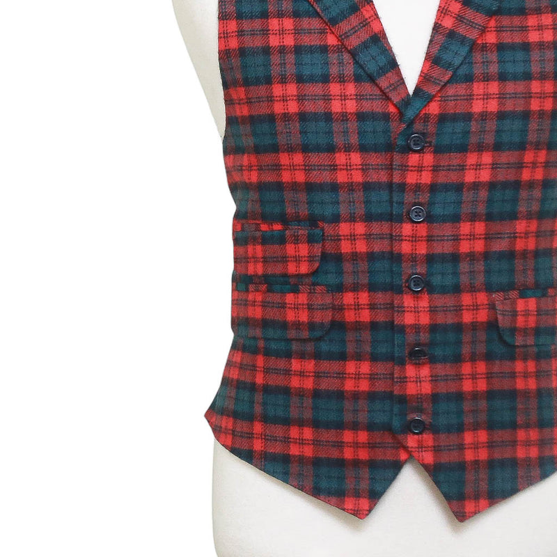 Mens Tartan Plaid Vest 44R Red Green Wool Waistcoat XL Formal Wedding Prom Party