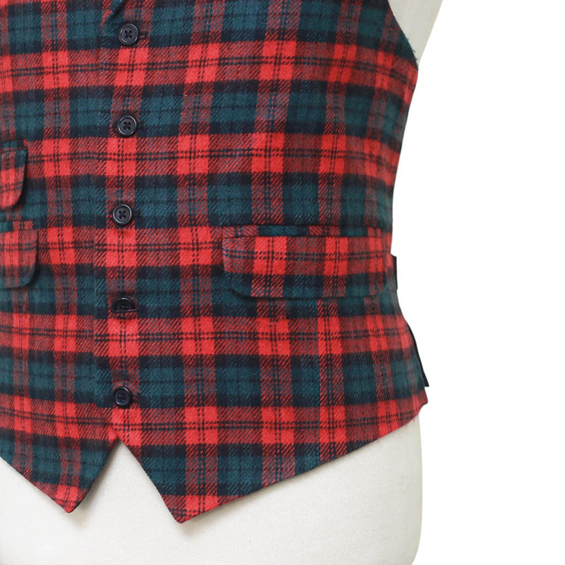 Mens Tartan Plaid Vest 44R Red Green Wool Waistcoat XL Formal Wedding Prom Party