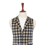 Mens Velvet Vest 44R Black Beige Check Plaid Waistcoat XL Western Casual Preppy