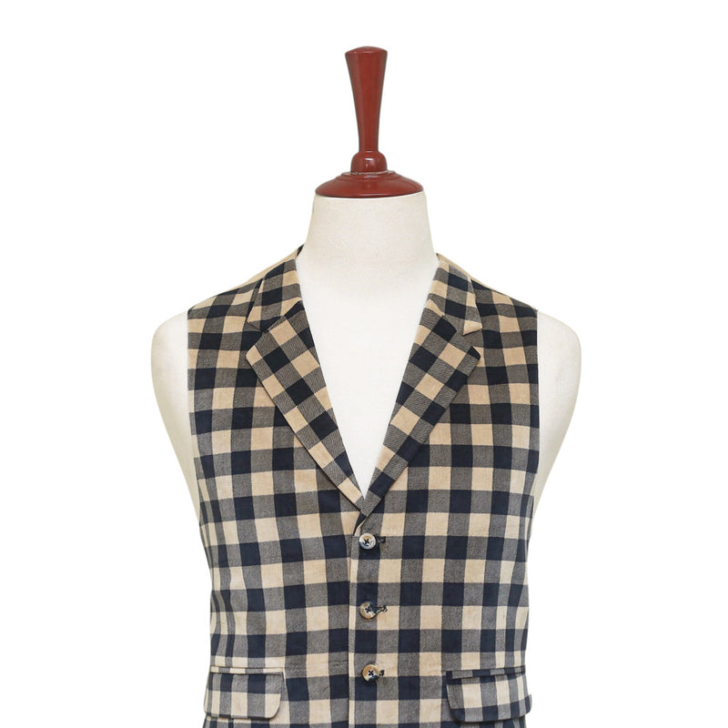Mens Velvet Vest 44R Black Beige Check Plaid Waistcoat XL Western Casual Preppy