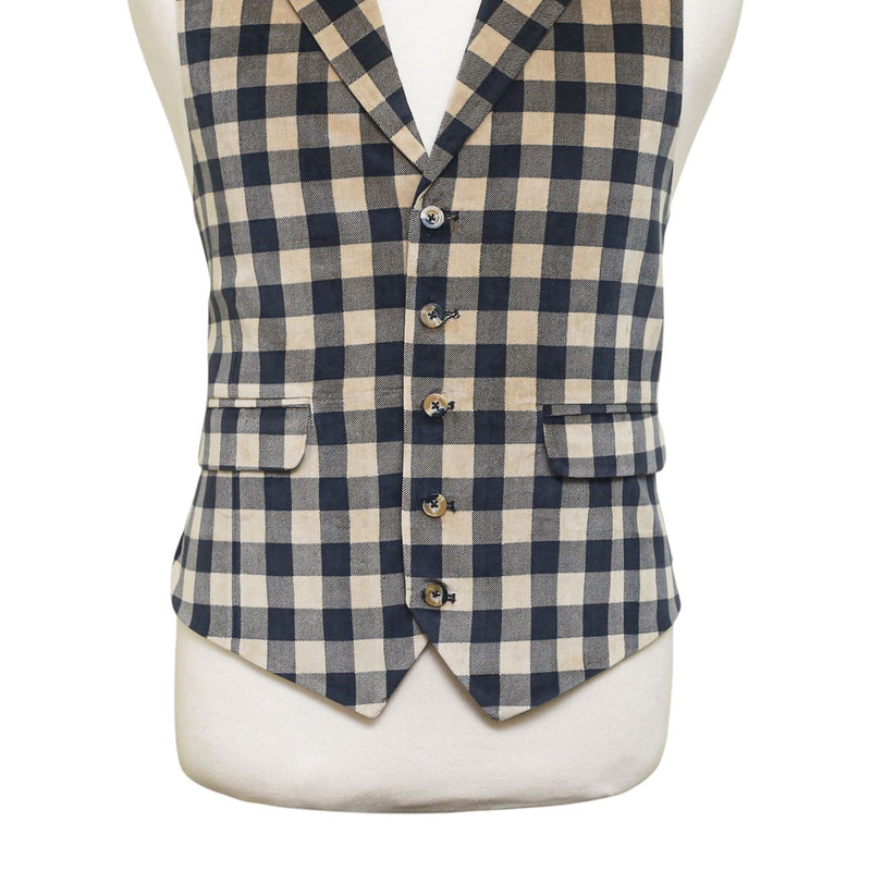 Mens Velvet Vest 44R Black Beige Check Plaid Waistcoat XL Western Casual Preppy