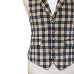 Mens Velvet Vest 44R Black Beige Check Plaid Waistcoat XL Western Casual Preppy