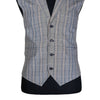 Mens Vest Blue Yellow Plaid Check Formal Wedding Suit Lapel Waistcoat Large