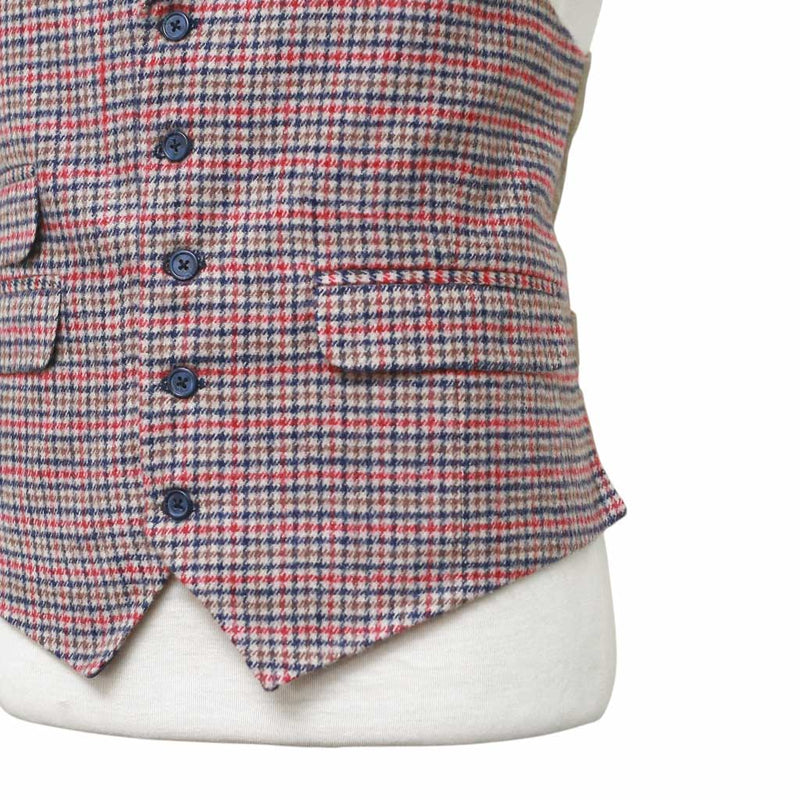 Mens Plaid Check Vest 44R Red Blue Beige Wool Waistcoat XL Western Casual Preppy