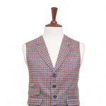 Mens Plaid Check Vest 44R Red Blue Beige Wool Waistcoat XL Western Casual Preppy