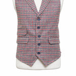 Mens Plaid Check Vest 44R Red Blue Beige Wool Waistcoat XL Western Casual Preppy