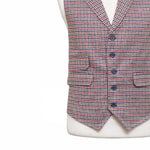 Mens Plaid Check Vest 44R Red Blue Beige Wool Waistcoat XL Western Casual Preppy