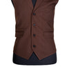 Mens Vest Brown Striped Wool Dress Formal Wedding Suit Lapel Waistcoat Large