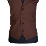 Mens Vest Brown Striped Wool Dress Formal Wedding Suit Lapel Waistcoat Large