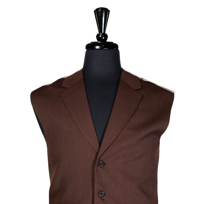 Mens Vest Brown Striped Wool Dress Formal Wedding Suit Lapel Waistcoat Large