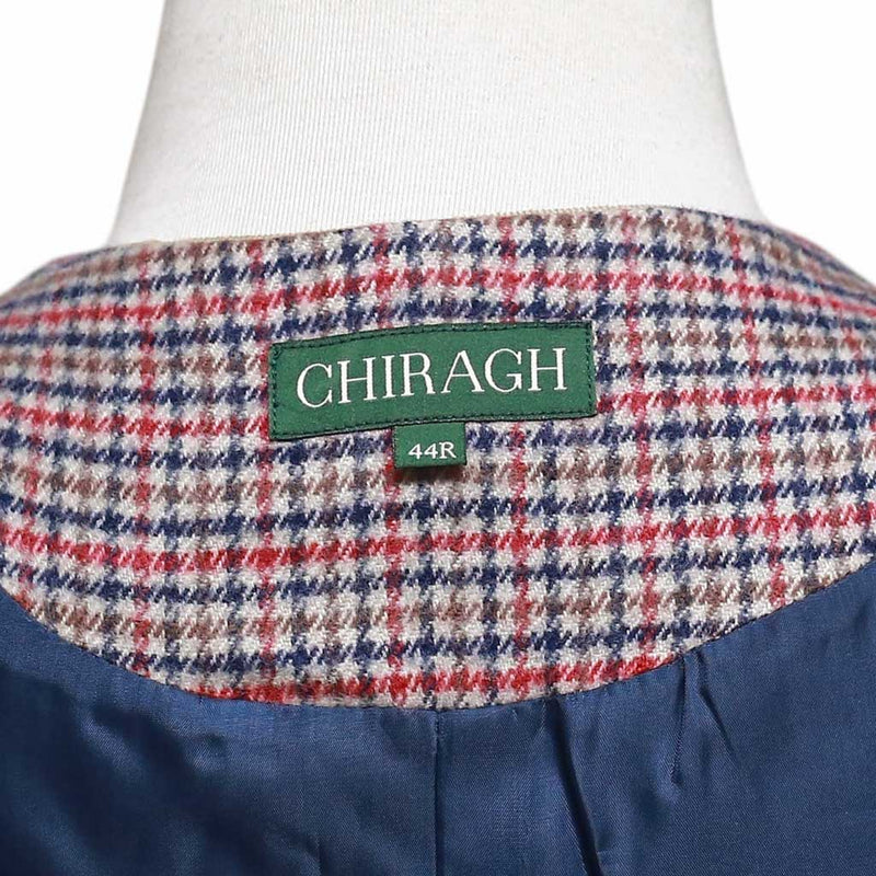 Mens Plaid Check Vest 44R Red Blue Beige Wool Waistcoat XL Western Casual Preppy