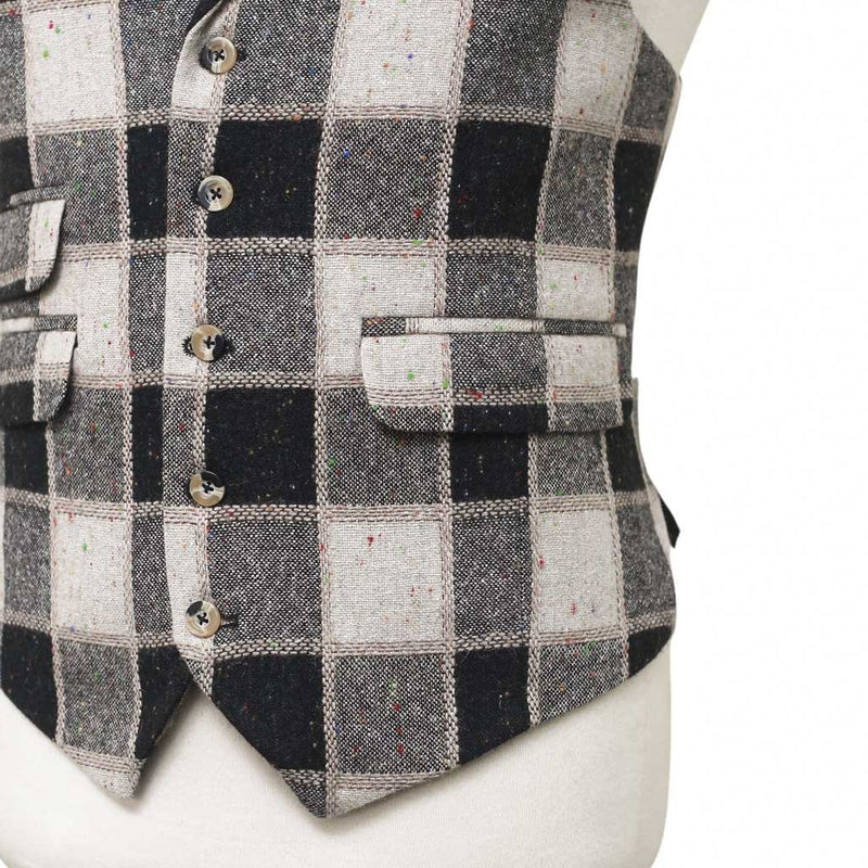 Mens Tweed Wool Vest 44R Black Beige Plaid Waistcoat XL Western Casual Preppy