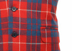 Mens Vest Suit Lapel Red Blue Plaid Wool Handmade Formal Wedding Waistcoat XL 46