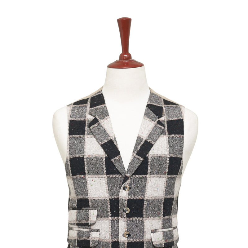 Mens Tweed Wool Vest 44R Black Beige Plaid Waistcoat XL Western Casual Preppy