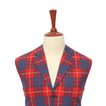 Mens Vest Suit Lapel Red Blue Plaid Wool Handmade Formal Wedding Waistcoat XL 46
