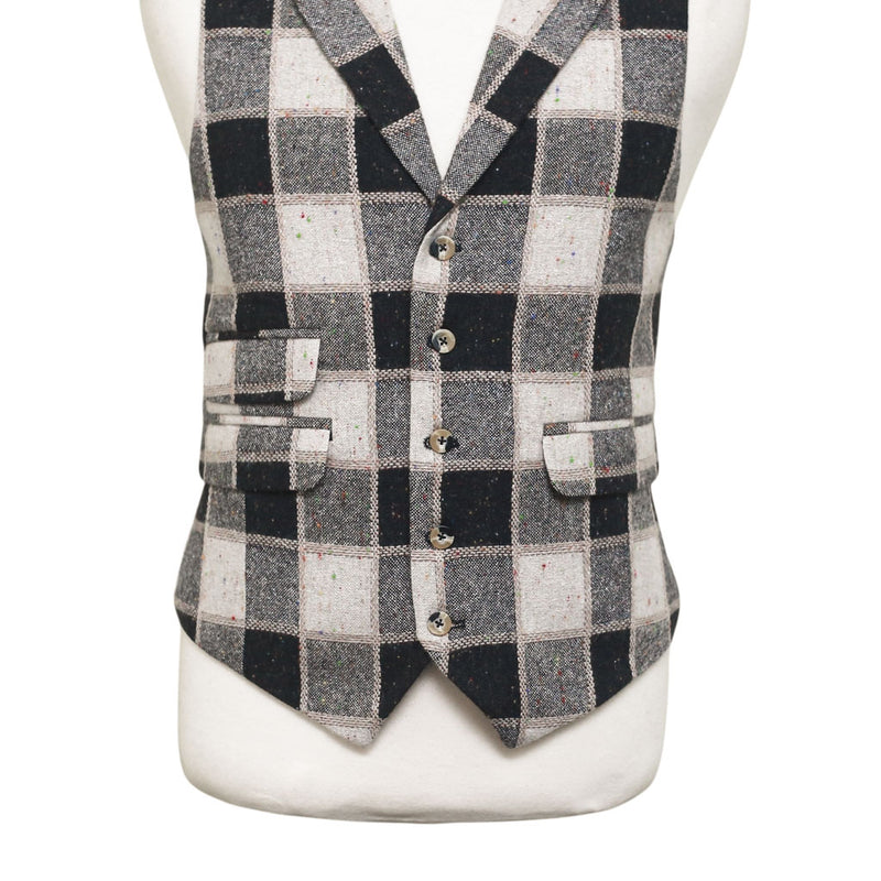 Mens Tweed Wool Vest 44R Black Beige Plaid Waistcoat XL Western Casual Preppy