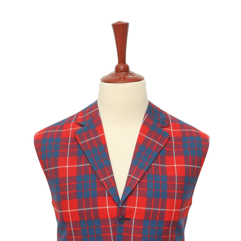 Mens Vest Suit Lapel Red Blue Plaid Wool Handmade Formal Wedding Waistcoat XL 46