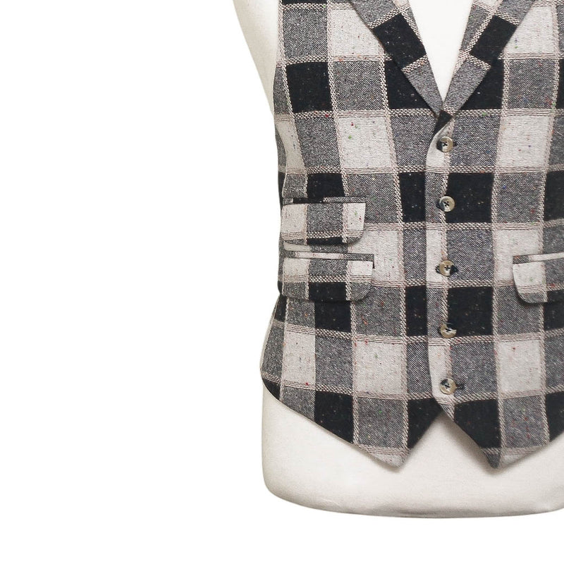 Mens Tweed Wool Vest 44R Black Beige Plaid Waistcoat XL Western Casual Preppy