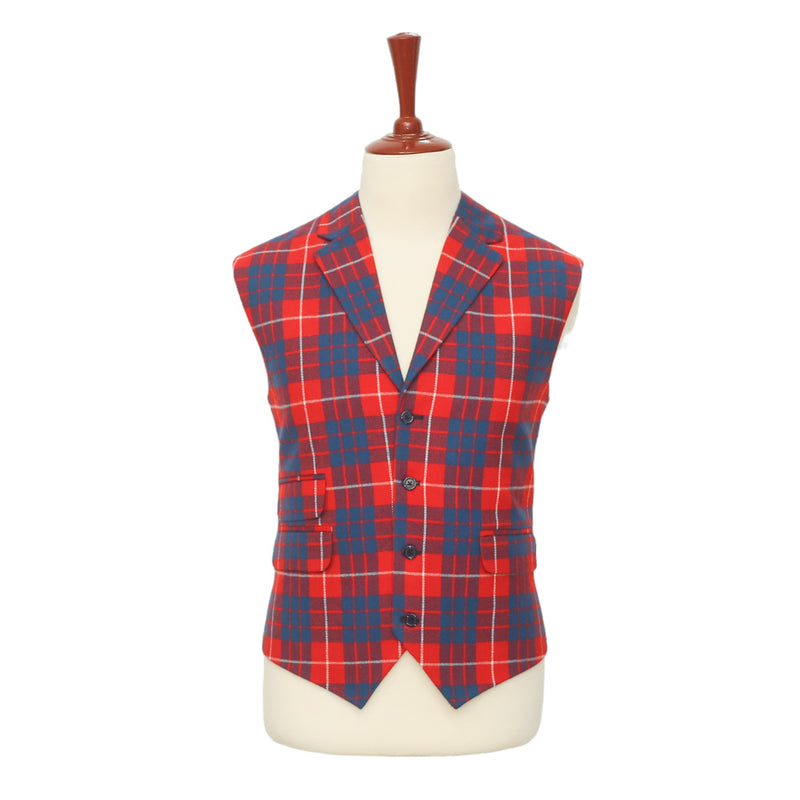 Mens Vest Suit Lapel Red Blue Plaid Wool Handmade Formal Wedding Waistcoat XL 46