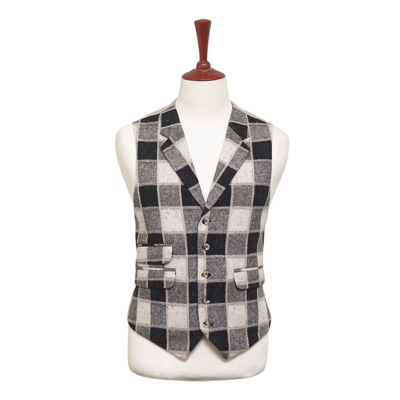 Mens Tweed Wool Vest 44R Black Beige Plaid Waistcoat XL Western Casual Preppy