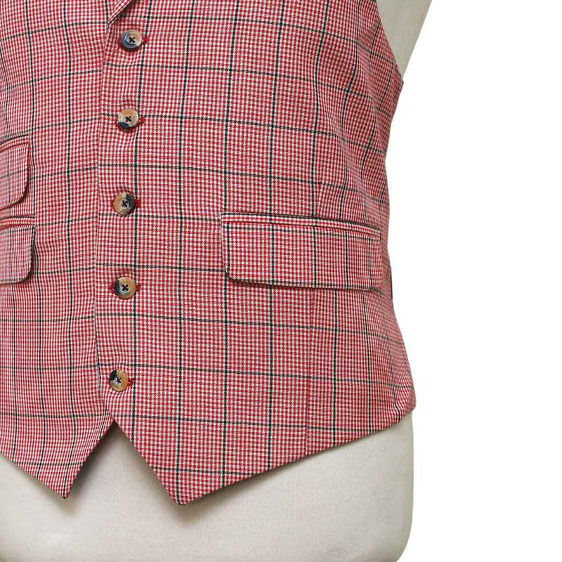 Mens Vest 44R Red Black White Plaid Check Waistcoat Formal Wedding Prom Party