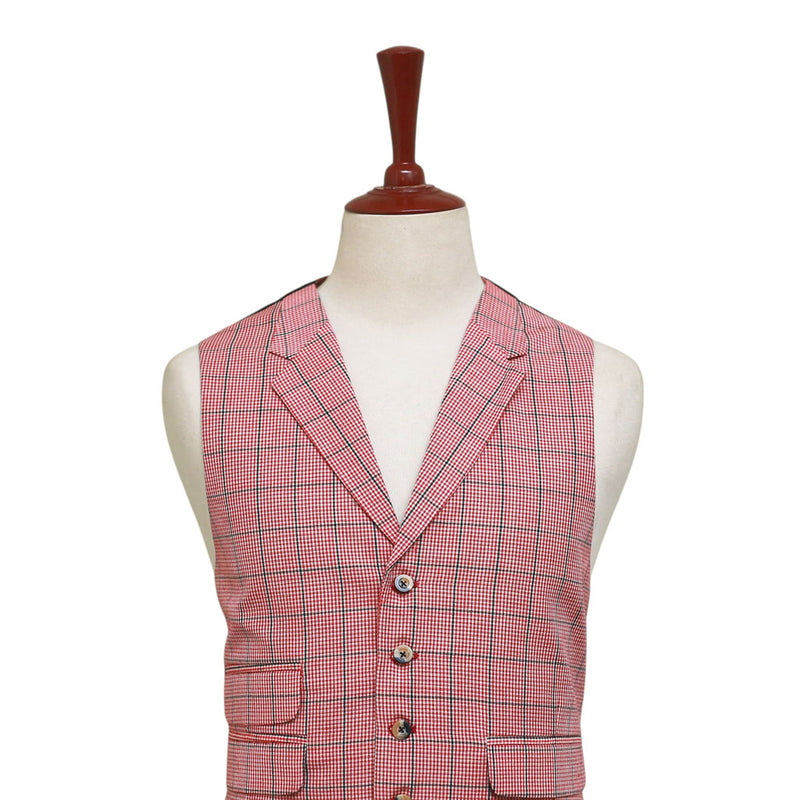 Mens Vest 44R Red Black White Plaid Check Waistcoat Formal Wedding Prom Party