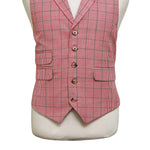 Mens Vest 44R Red Black White Plaid Check Waistcoat Formal Wedding Prom Party