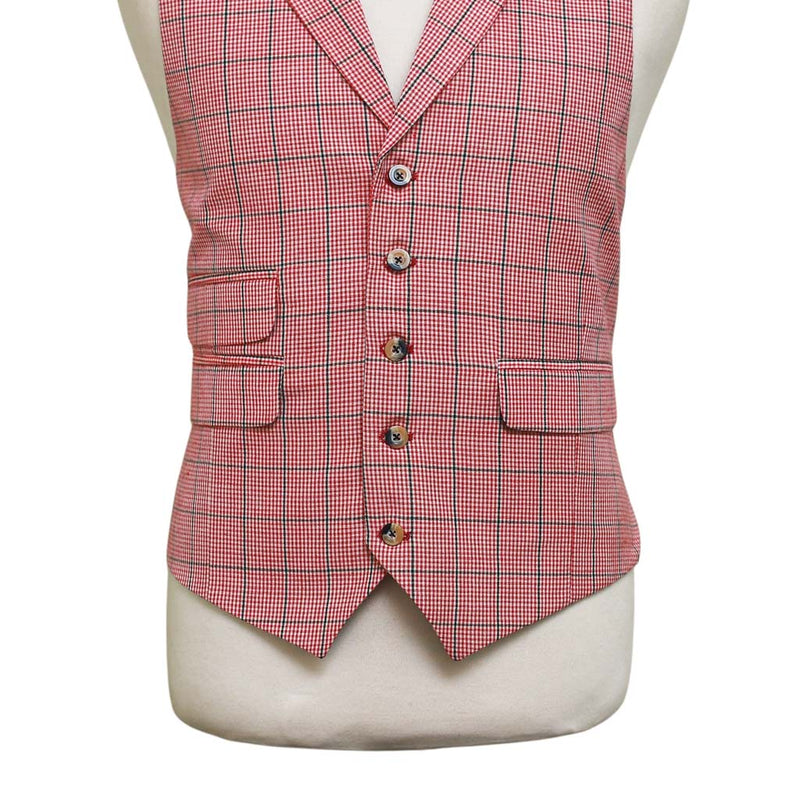 Mens Vest 44R Red Black White Plaid Check Waistcoat Formal Wedding Prom Party