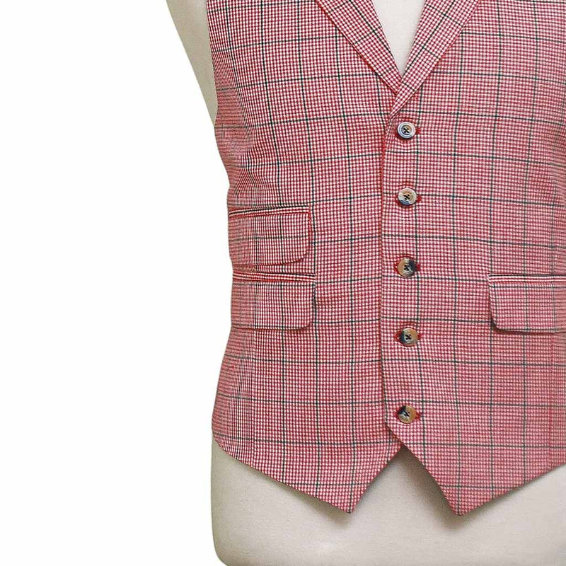 Mens Vest 44R Red Black White Plaid Check Waistcoat Formal Wedding Prom Party
