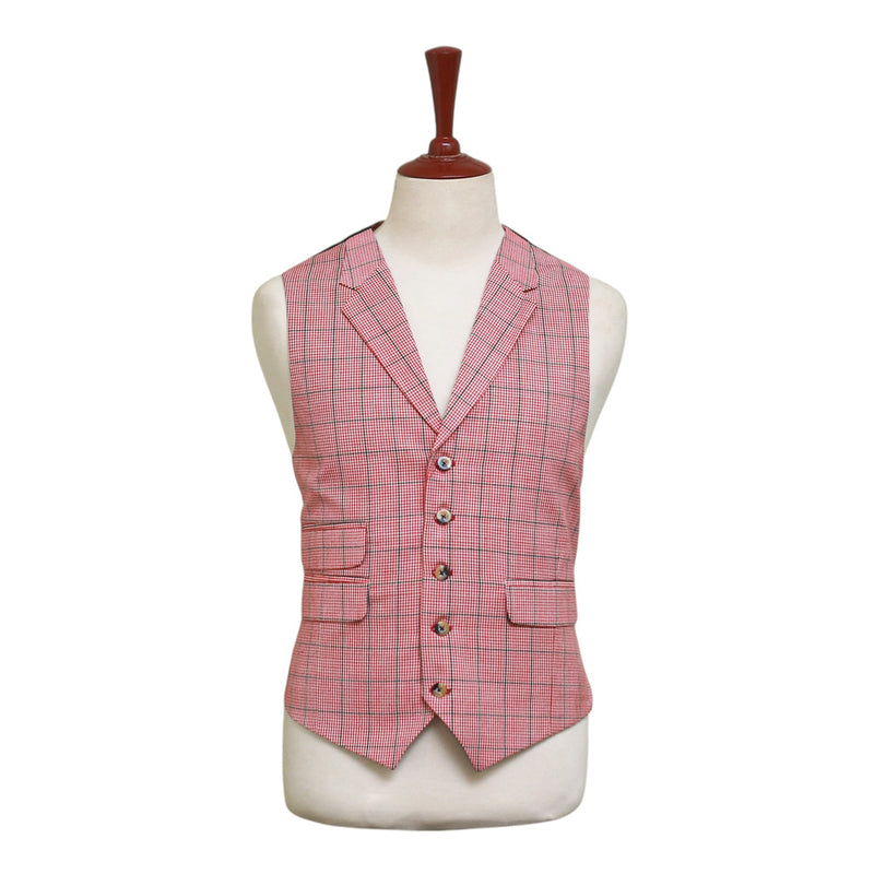 Mens Vest 44R Red Black White Plaid Check Waistcoat Formal Wedding Prom Party