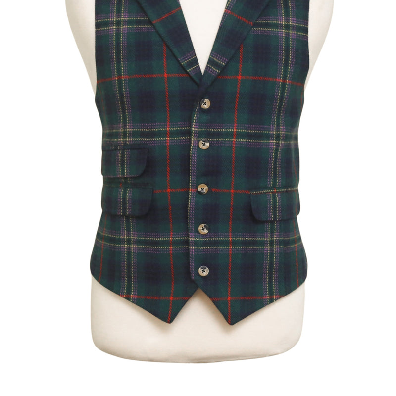 Mens Vest 44R Tartan Plaid Green Blue Wool Waistcoat XL Formal Wedding Party