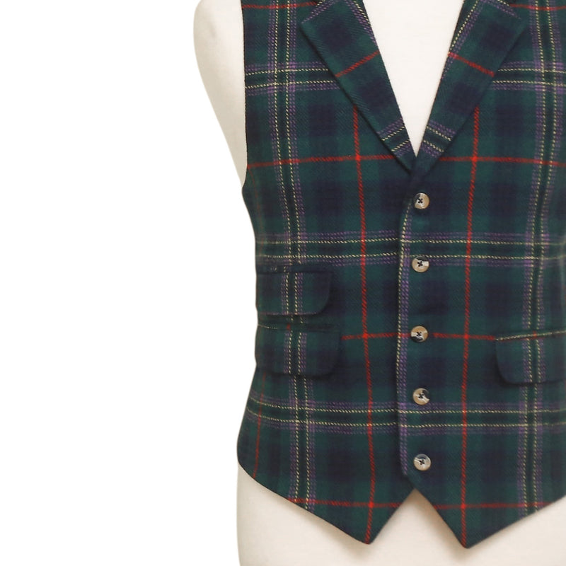 Mens Vest 44R Tartan Plaid Green Blue Wool Waistcoat XL Formal Wedding Party