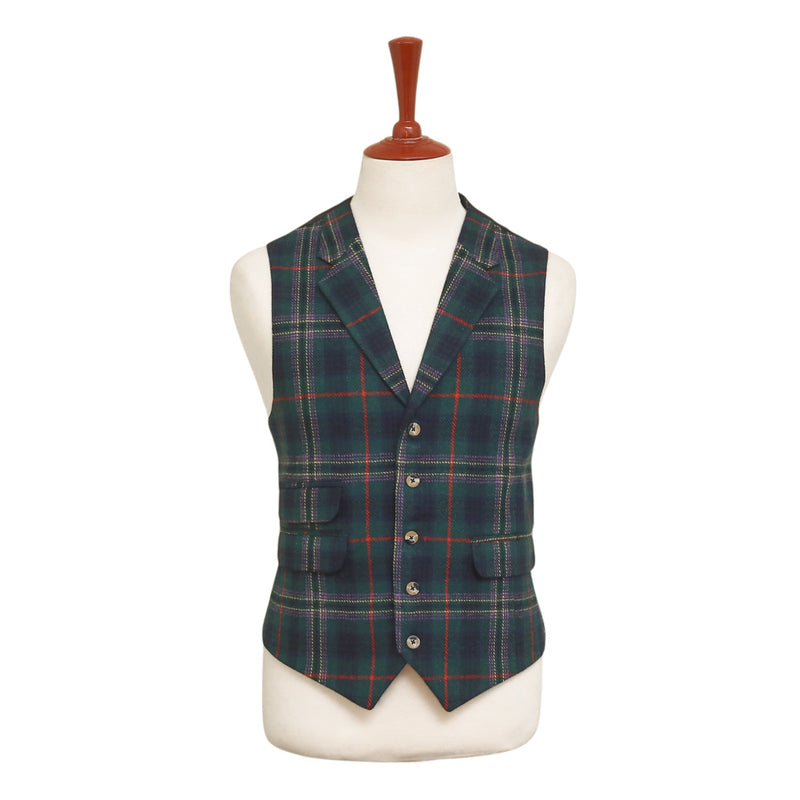 Mens Vest 44R Tartan Plaid Green Blue Wool Waistcoat XL Formal Wedding Party