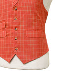 Mens Vest 44R Orange Beige Check Waistcoat Formal Wedding Prom Party Groom