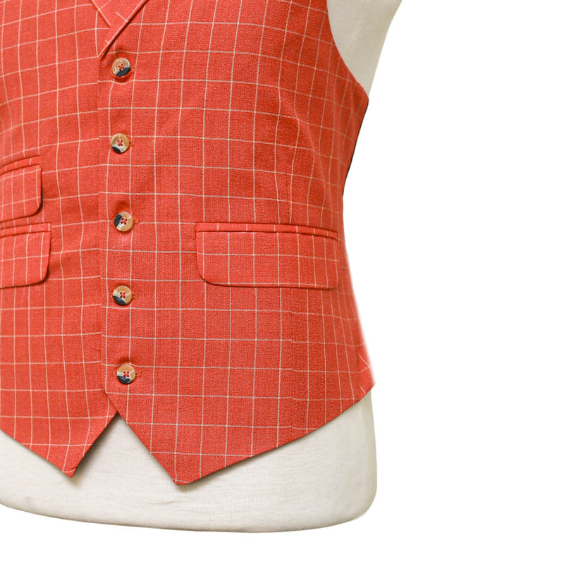 Mens Vest 44R Orange Beige Check Waistcoat Formal Wedding Prom Party Groom