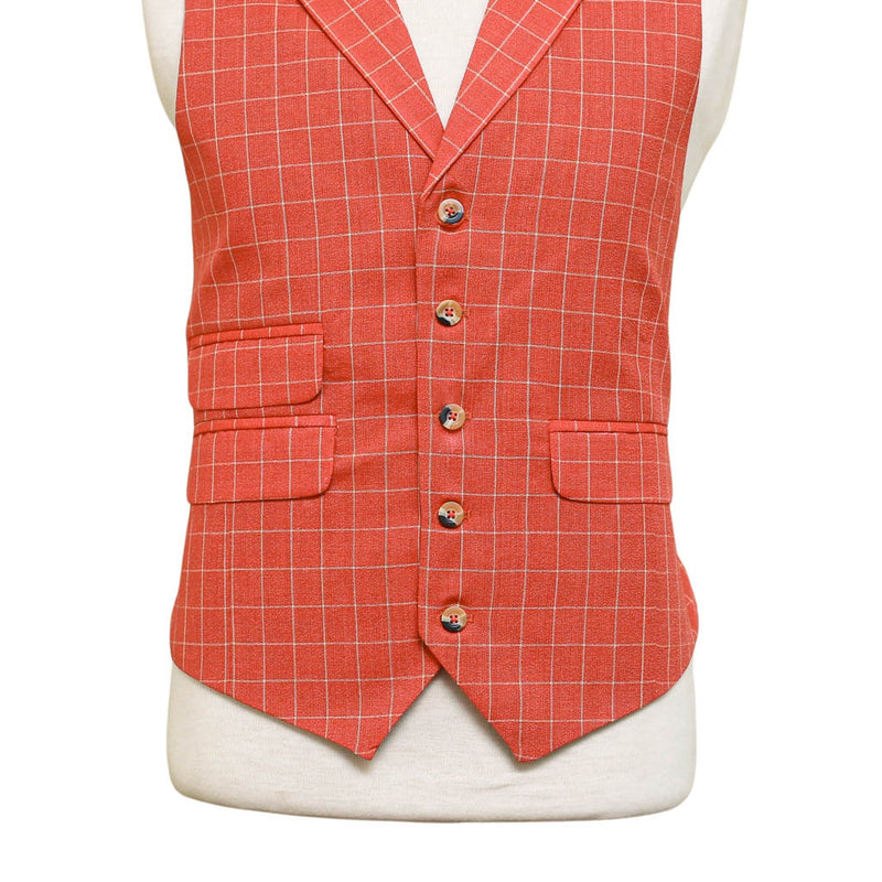 Mens Vest 44R Orange Beige Check Waistcoat Formal Wedding Prom Party Groom