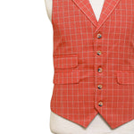 Mens Vest 44R Orange Beige Check Waistcoat Formal Wedding Prom Party Groom