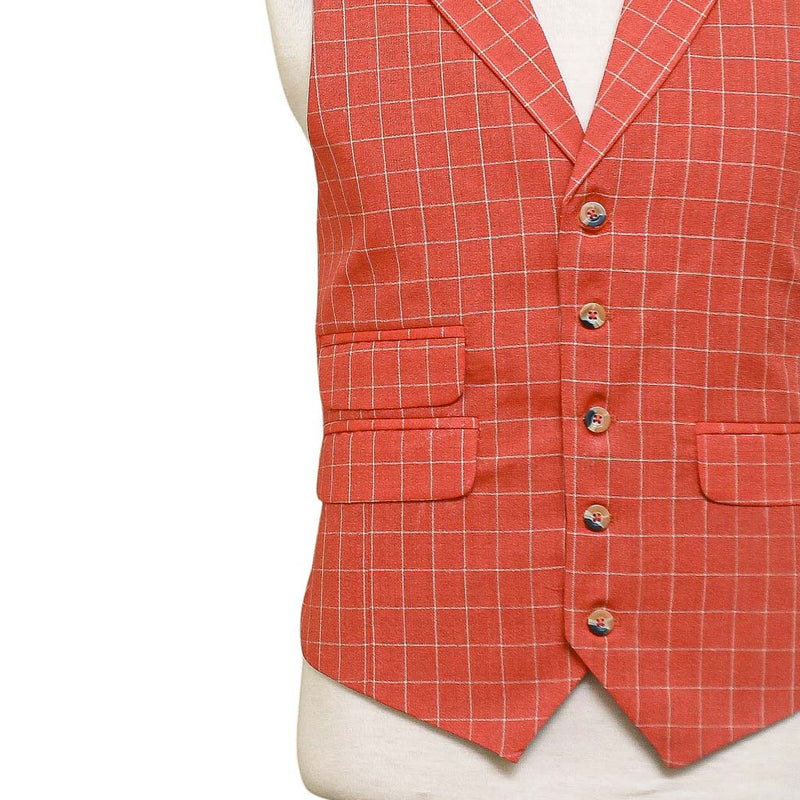 Mens Vest 44R Orange Beige Check Waistcoat Formal Wedding Prom Party Groom