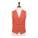Mens Vest 44R Orange Beige Check Waistcoat Formal Wedding Prom Party Groom
