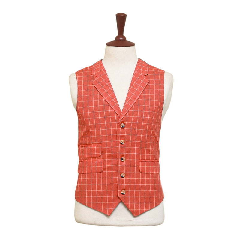 Mens Vest 44R Orange Beige Check Waistcoat Formal Wedding Prom Party Groom