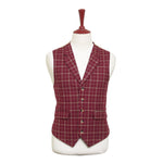 Mens Vest 44R Burgundy Green Check Wool Waistcoat XL Western Casual Wedding