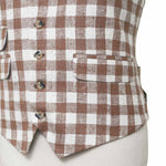Mens Vest 44R Brown Beige Plaid Check Waistcoat XL Western Casual Preppy Party