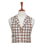 Mens Vest 44R Brown Beige Plaid Check Waistcoat XL Western Casual Preppy Party