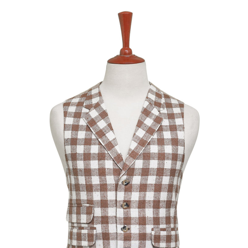Mens Vest 44R Brown Beige Plaid Check Waistcoat XL Western Casual Preppy Party