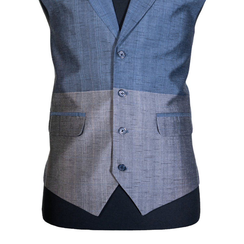 Mens Vest Blue Gray Color Block Dress Formal Wedding Suit Lapel Waistcoat Large