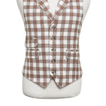 Mens Vest 44R Brown Beige Plaid Check Waistcoat XL Western Casual Preppy Party