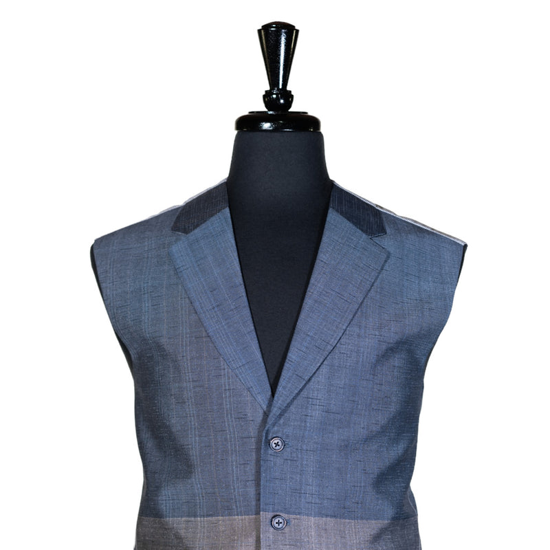 Mens Vest Blue Gray Color Block Dress Formal Wedding Suit Lapel Waistcoat Large