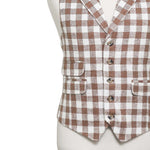 Mens Vest 44R Brown Beige Plaid Check Waistcoat XL Western Casual Preppy Party