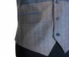 Mens Vest Blue Gray Color Block Dress Formal Wedding Suit Lapel Waistcoat Large